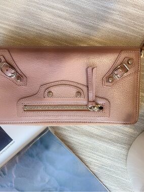 Balenciaga Blush Pink Leather Gold Edge Zippy Wallet